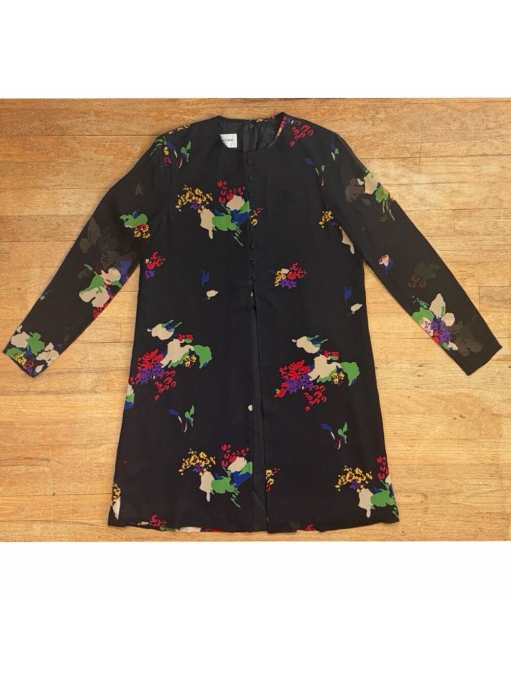 Vintage Floral Silk Dress Womens Size Medium 90s Evan Picone Black Flower Print